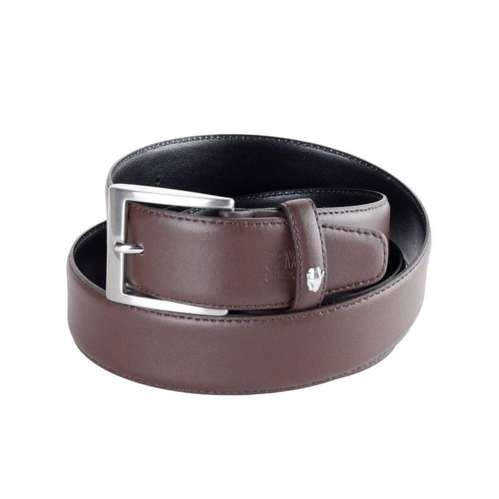 Cavalli Class Calfskin Leather Belt with Polished Buckle Men Brown Belts